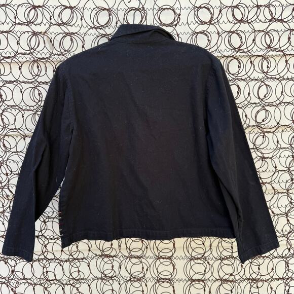 Sara Studio Fall Leaves Embroidered Button Front Black Canvas Jacket MEDIUM - Picture 5 of 9